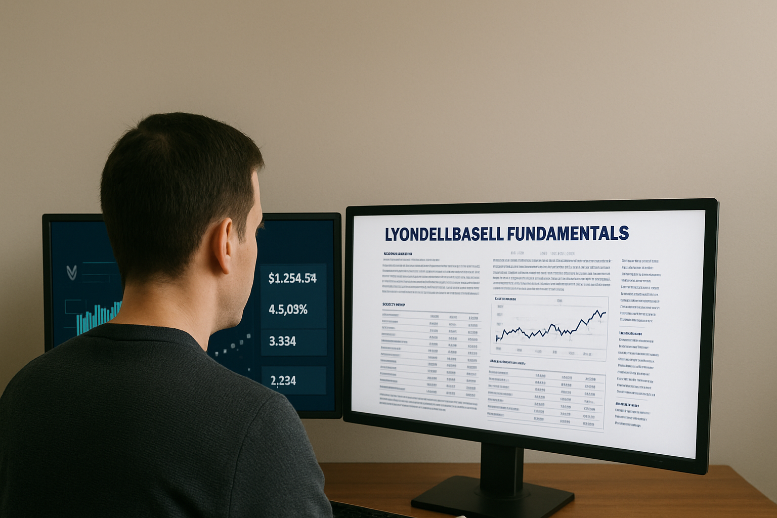 Investor comparing VSP dashboards while reviewing LyondellBasell fundamentals